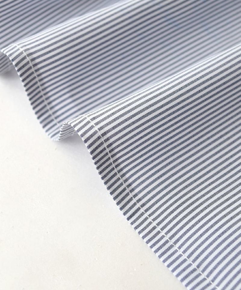 日本 zootie - 繫帶開衩袖口襯衫長版上衣-深藍條紋