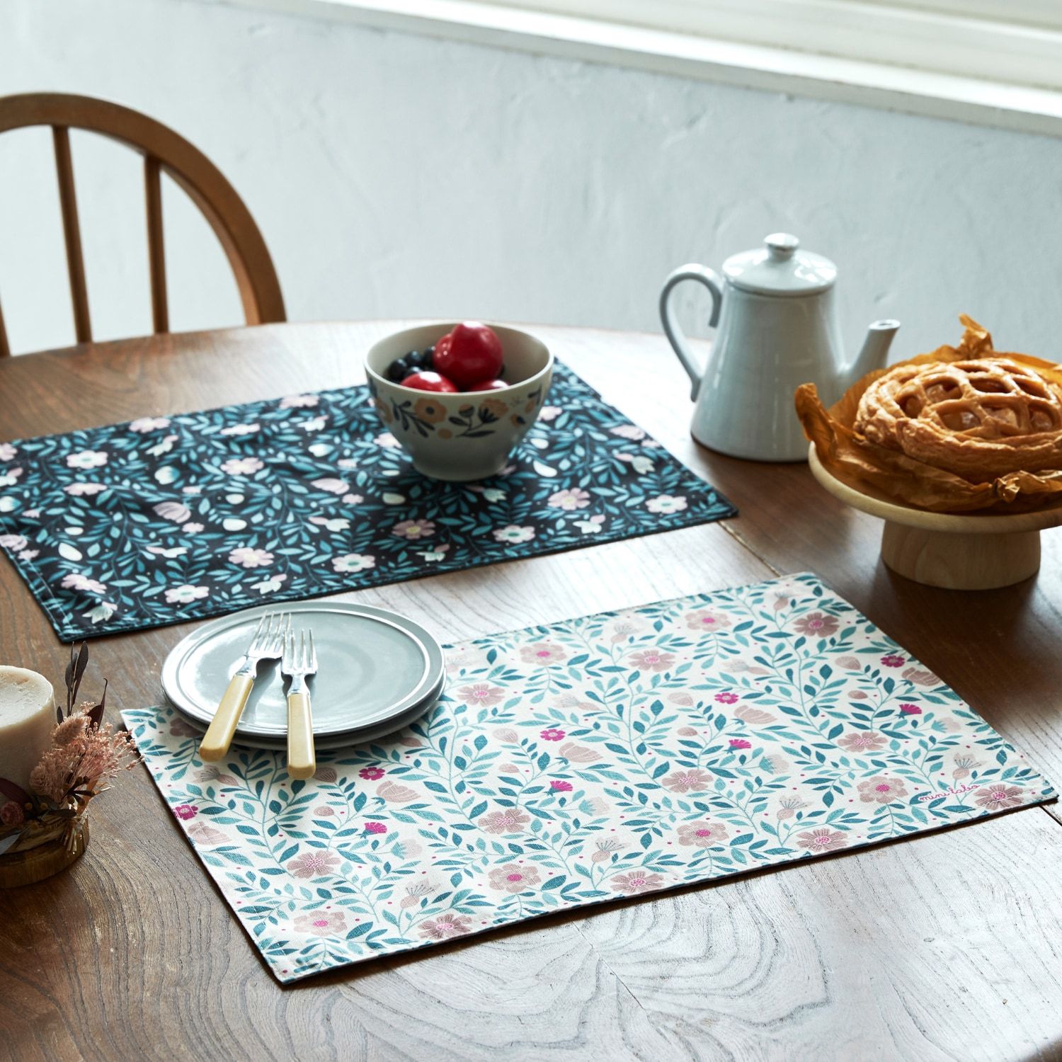 日本千趣會 - mini labo設計 防潑水餐墊(2入組)-英國鄉村花卉-粉系