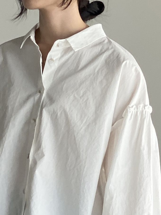韓國女裝連線 - 極簡拼接翻領長袖襯衫-象牙白 (FREE)