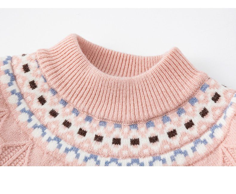 北歐圖騰木耳花邊細針織毛衣-紅色