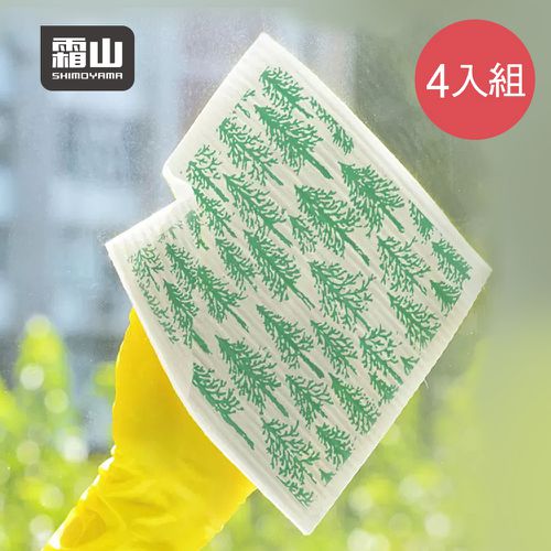 日本霜山 - 印花風乾濕兩用木漿棉清潔/抹布/洗碗布-B款-4張入組