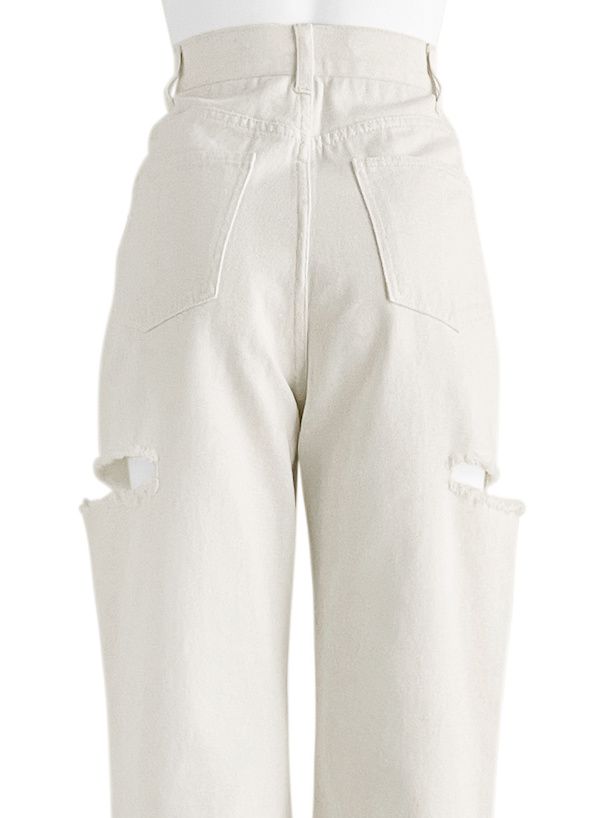 日本 GRL - 純棉厚磅美式抓破長褲-米白