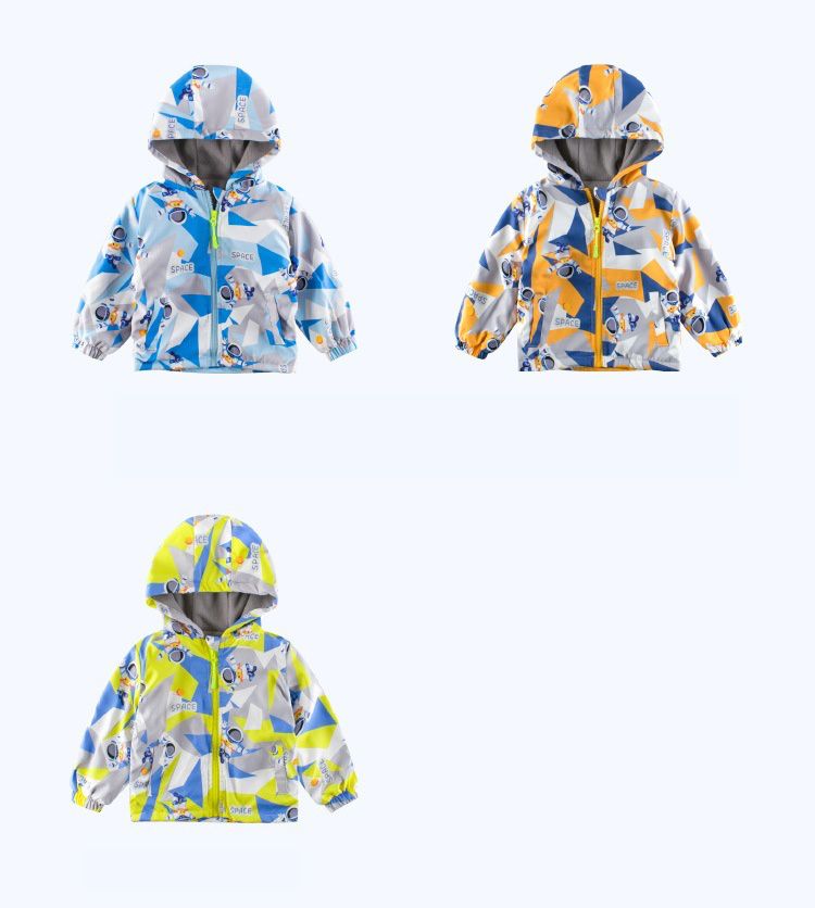 連帽加絨衝鋒外套-幾何迷彩太空人-藍色