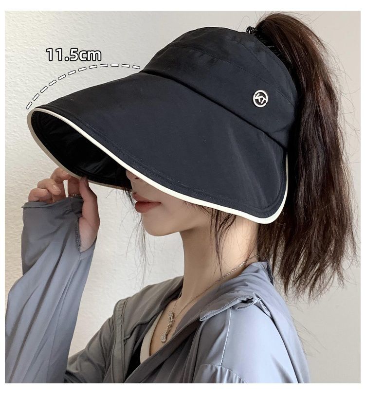 黑膠涼感防紫外線大帽簷空頂遮陽帽-可調節款-黑色