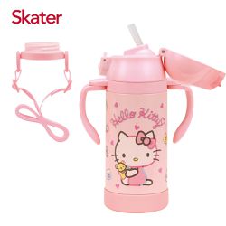 日本 SKATER - 吸管型不鏽鋼兩用杯-Kitty-350ml