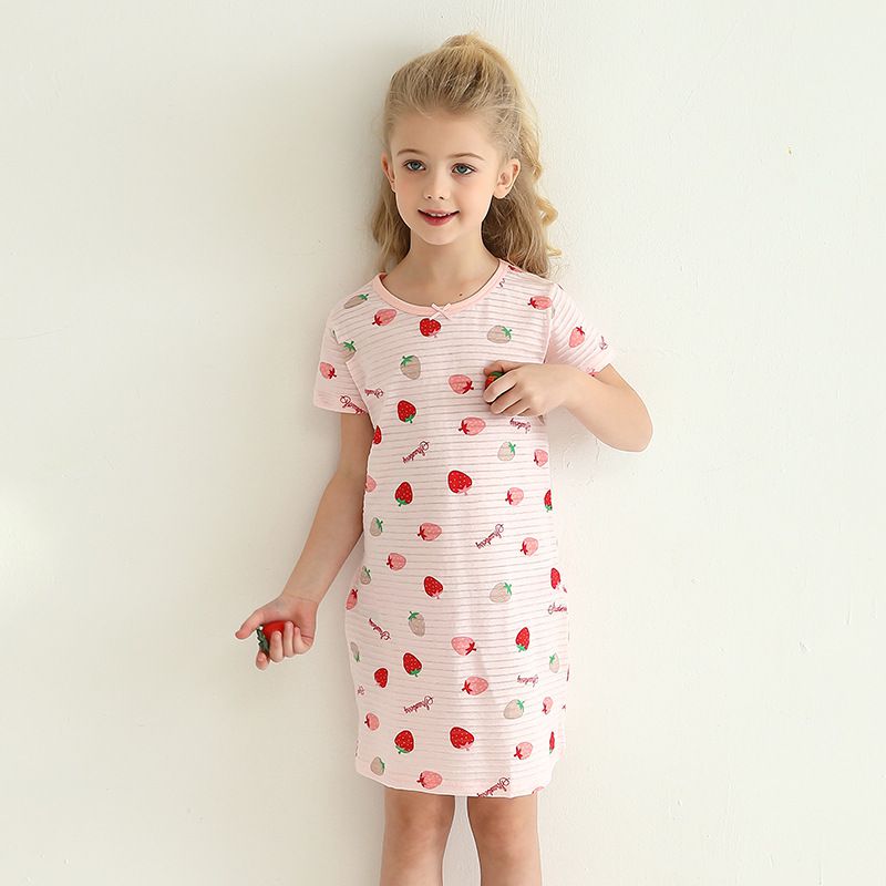 MAMDADKIDS - 竹節棉短袖睡衣/睡裙-滿園草莓-粉色