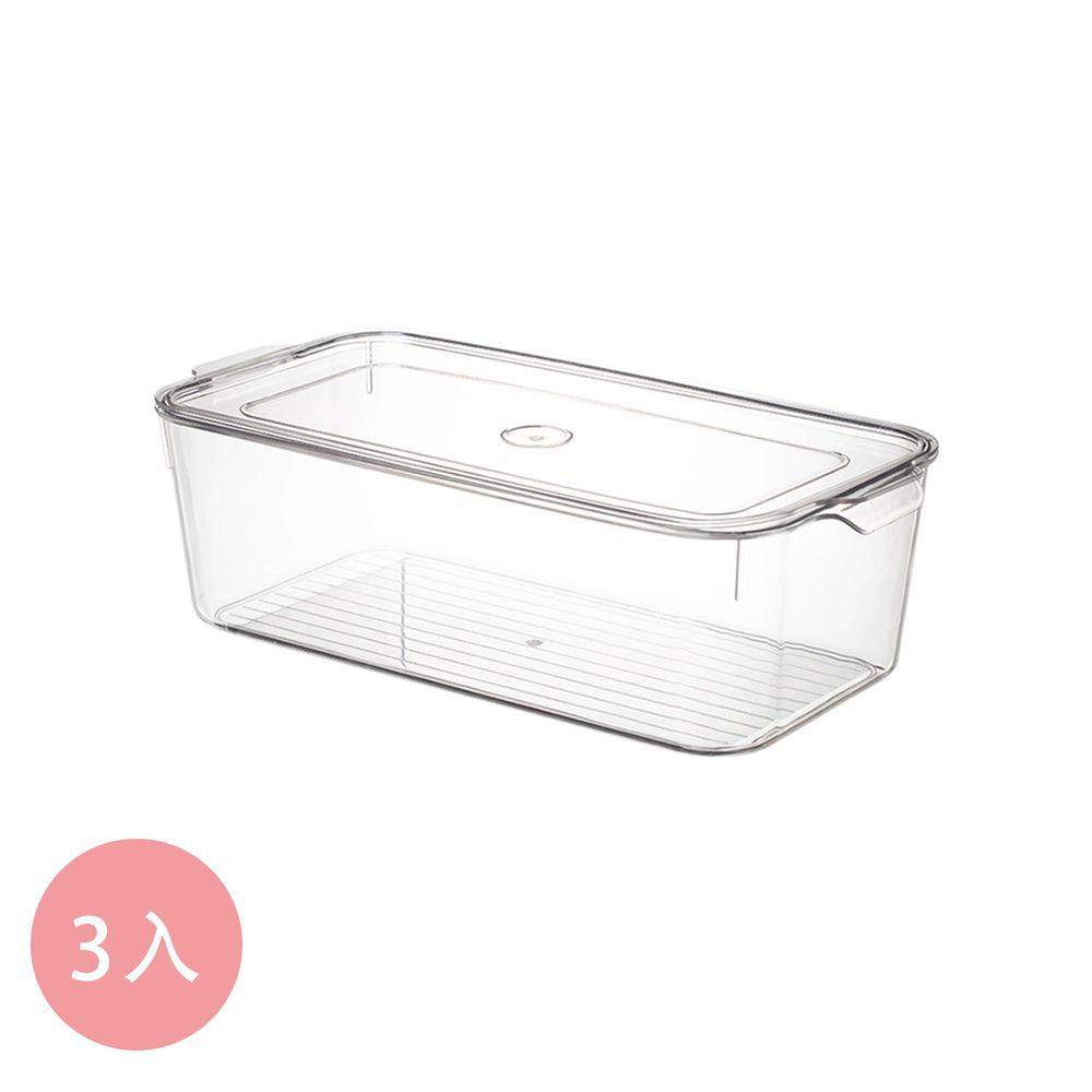 日本霜山 - 廚房冰箱PET蔬果生鮮收納盒-附蓋 (4L)-3入