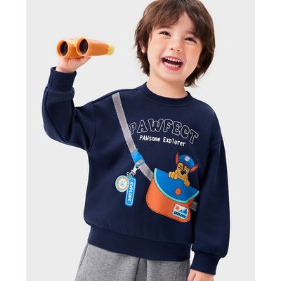 人氣卡通 - 卡通汪汪隊長袖上衣/大學T-趣味包包印花-藏青