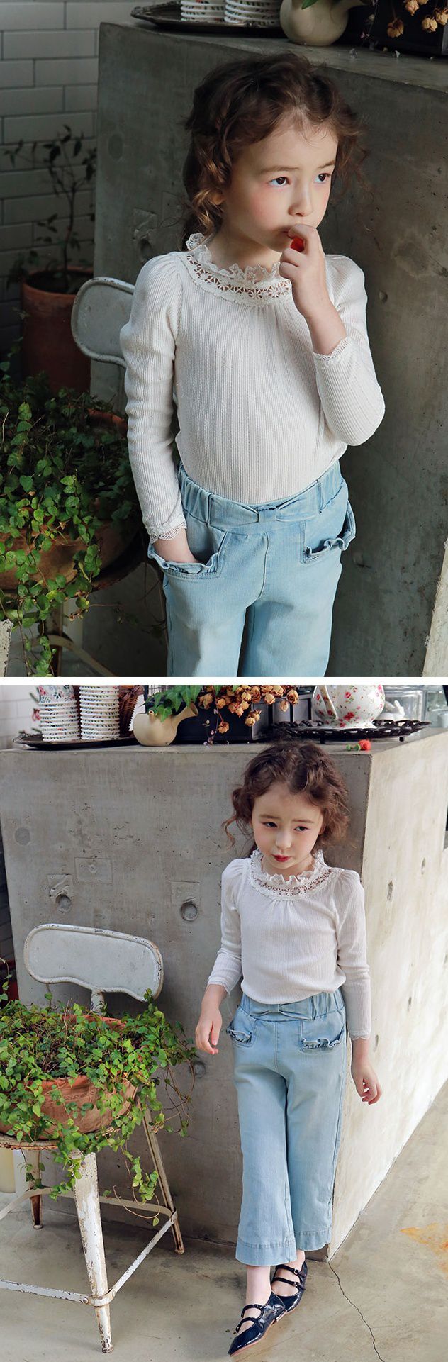 韓國 PuellaFLO - 鏤空雕花蕾絲領針織薄上衣-象牙白