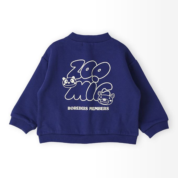 日本 ZOOLAND - 春季出遊印花裏毛長袖上衣-刺繡前口袋-灰