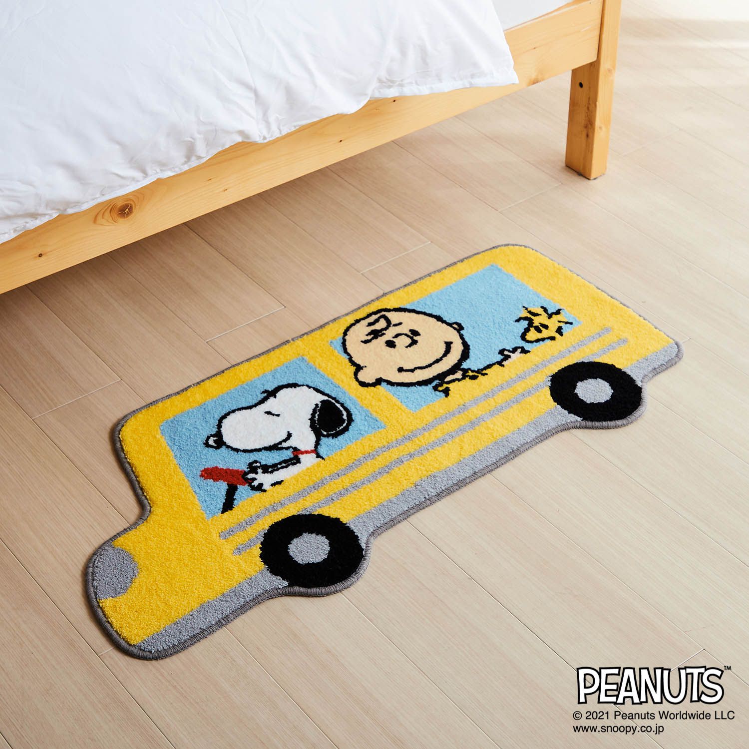 日本千趣會 - 史努比 造型腳踏墊(玄關/房門)-校車-黃 (45x100cm)