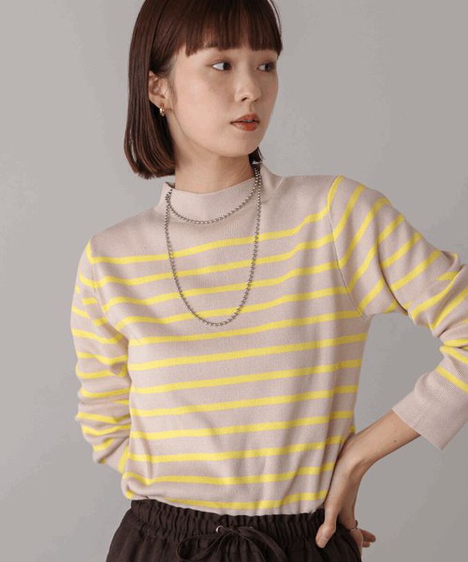 日本 Bab - 俐落感簡潔小立領針織上衣-黑底條紋