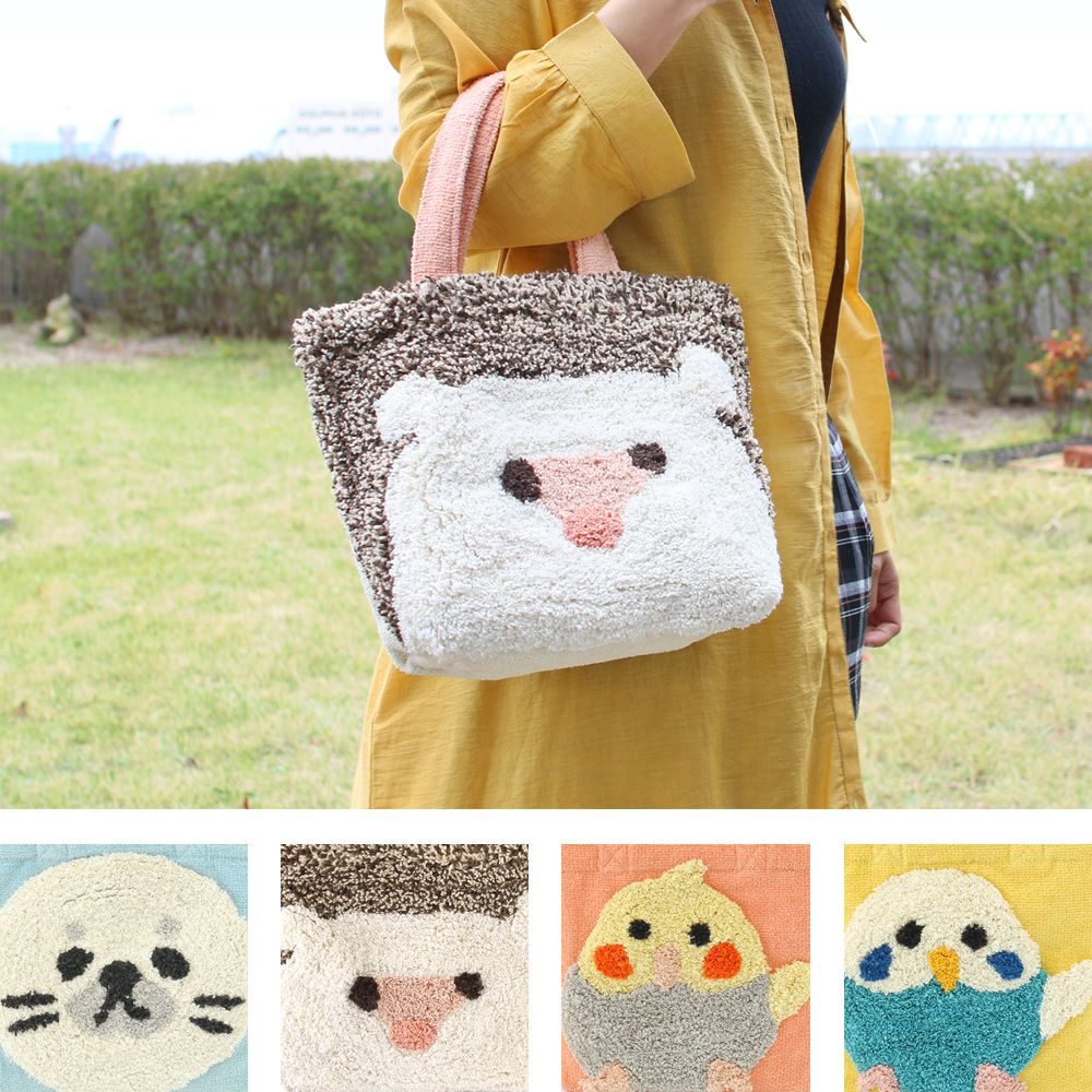 日本 TOMO - 可愛動物刺繡帆布包/提袋-小刺蝟 (29×21×D10cm)