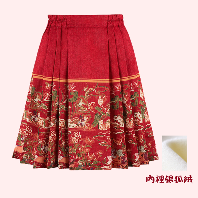 喜氣過年拜年胭脂紅織金圖騰馬面裙 紅色長裙