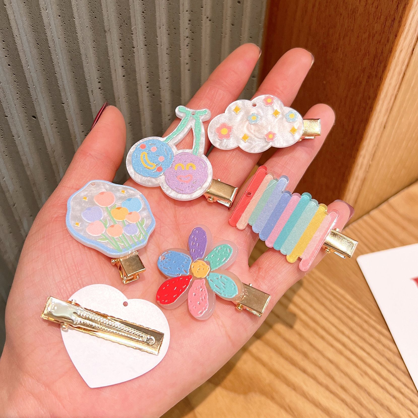 夏季甜美兒童髮夾2入組-花花+愛心-彩色