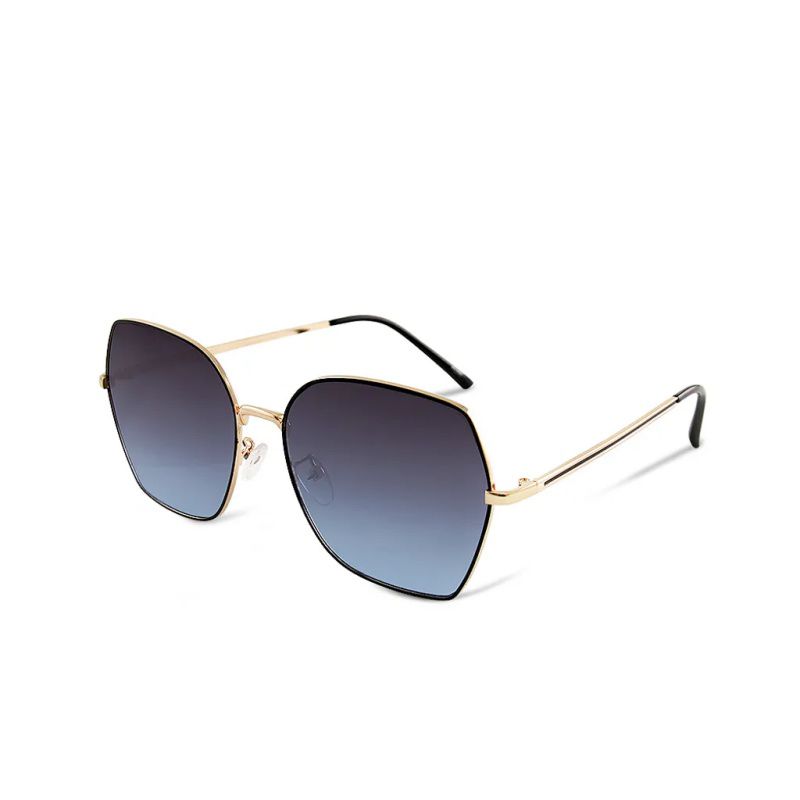 ALEGANT - 韓潮街拍時尚墨羽藍金框幾何造型墨鏡│UV400太陽眼鏡