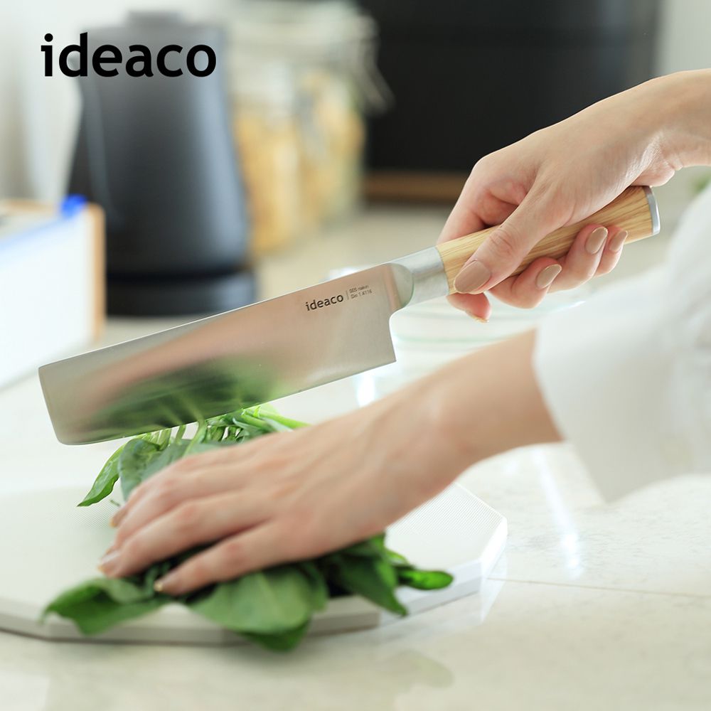 日本IDEACO - 木質風握柄鉬釩鋼切菜刀(165mm)-橡木紋柄