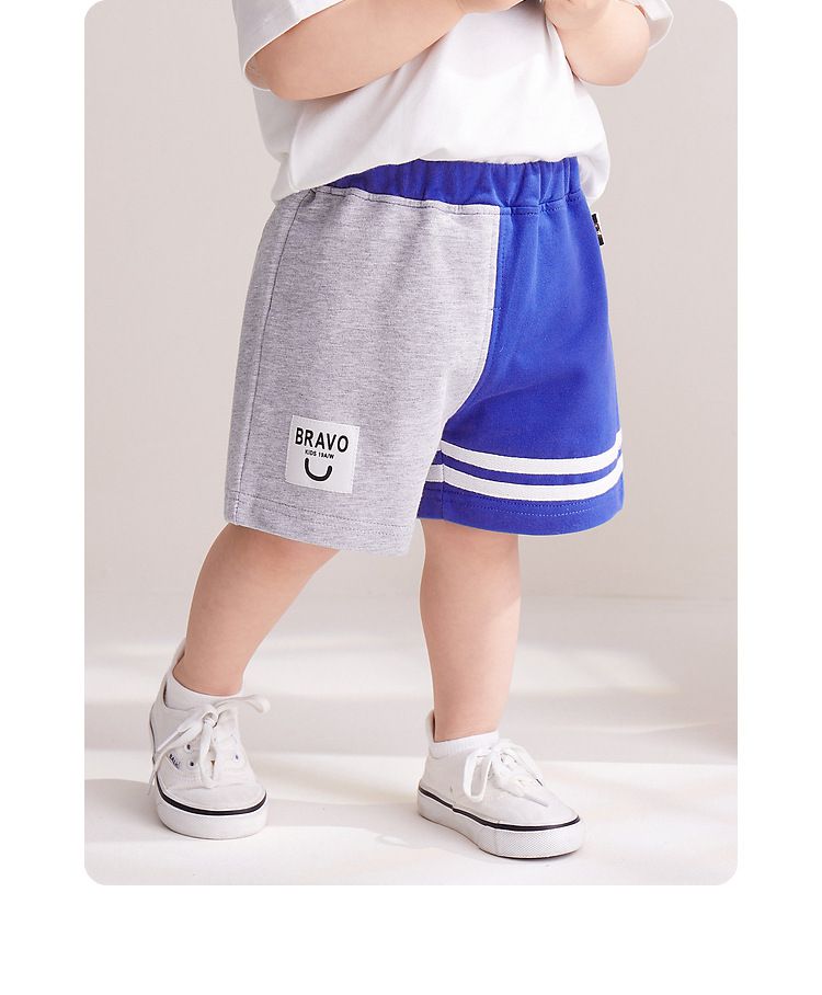 純棉腰鬆緊短褲-條紋款-黑