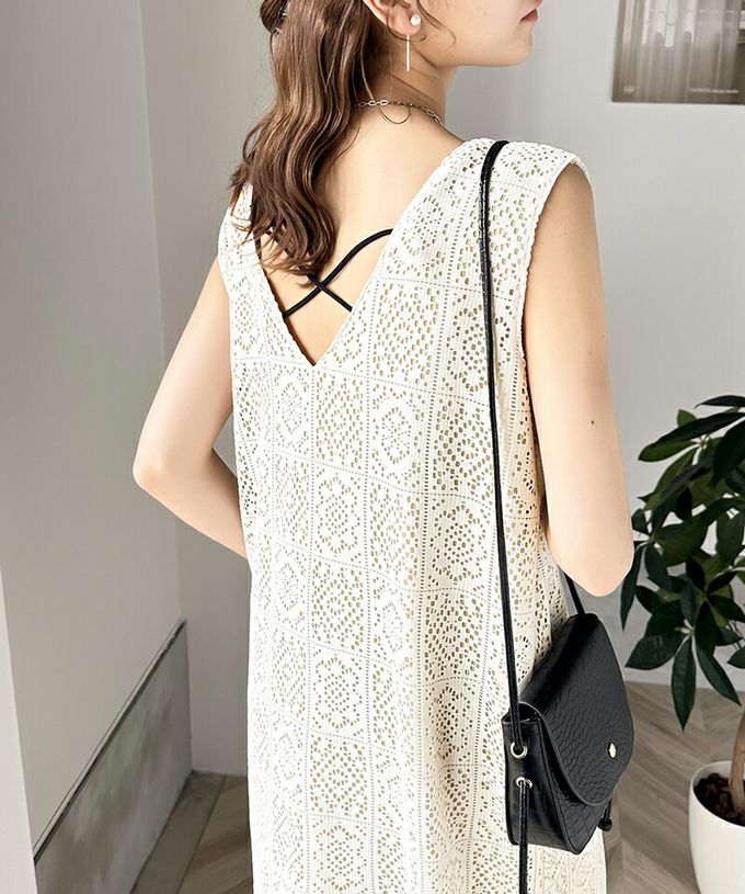 日本 Classical Elf - 2WAY幾何花朵鉤針背心裙/洋裝-黑