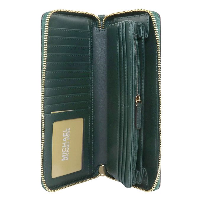 MICHAEL KORS - 鵝卵石紋皮革拉鍊長夾 (軍綠)