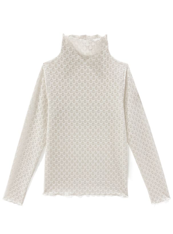 日本 GRL - 優雅花蕾絲長袖上衣/內搭-天使白