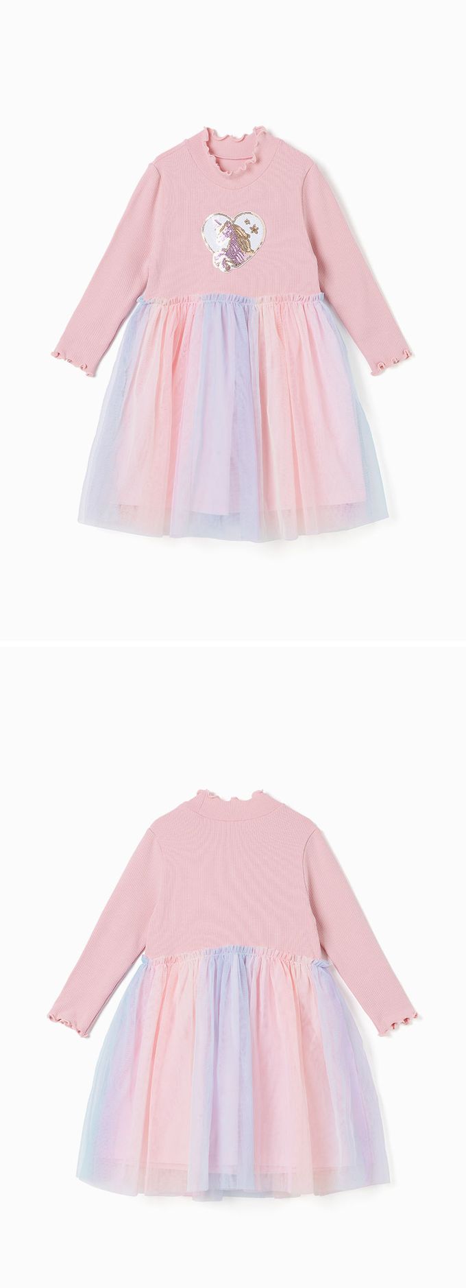 韓國 OZKIZ - 亮片獨角獸拼接繽紛網紗洋裝-粉