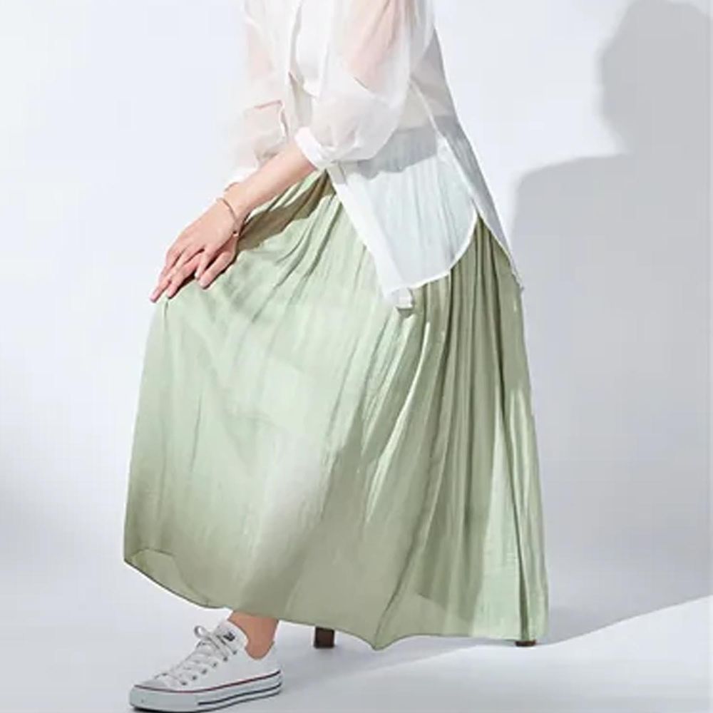 日本 BELLUNA - 柔軟微皺感飄逸長裙-薄荷