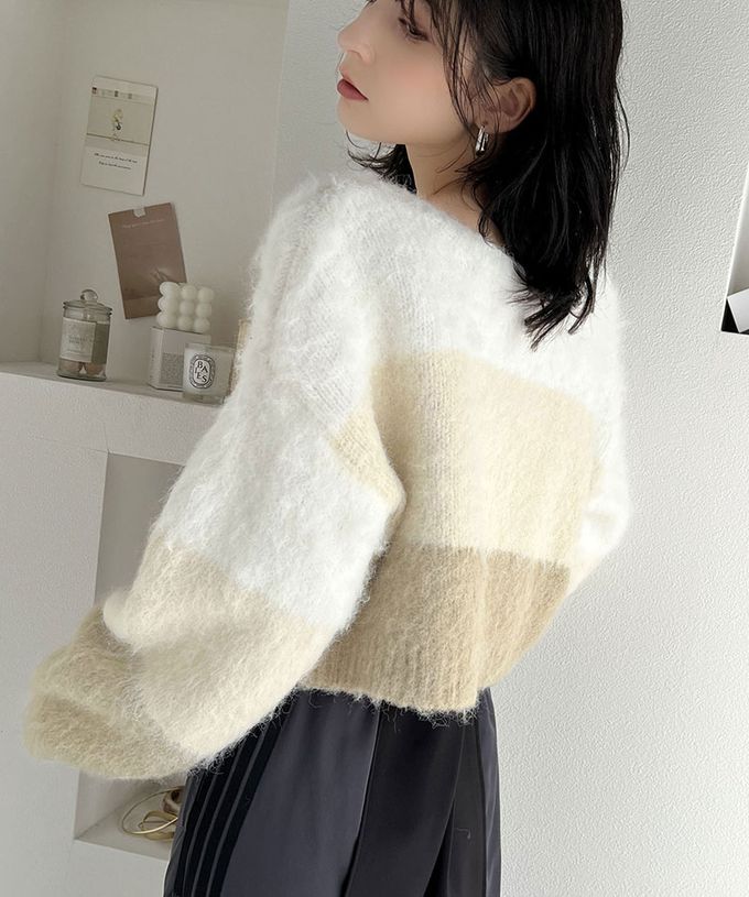 日本 Classical Elf - mily bilet 漸層毛海2way短版開襟衫-藍綠色系