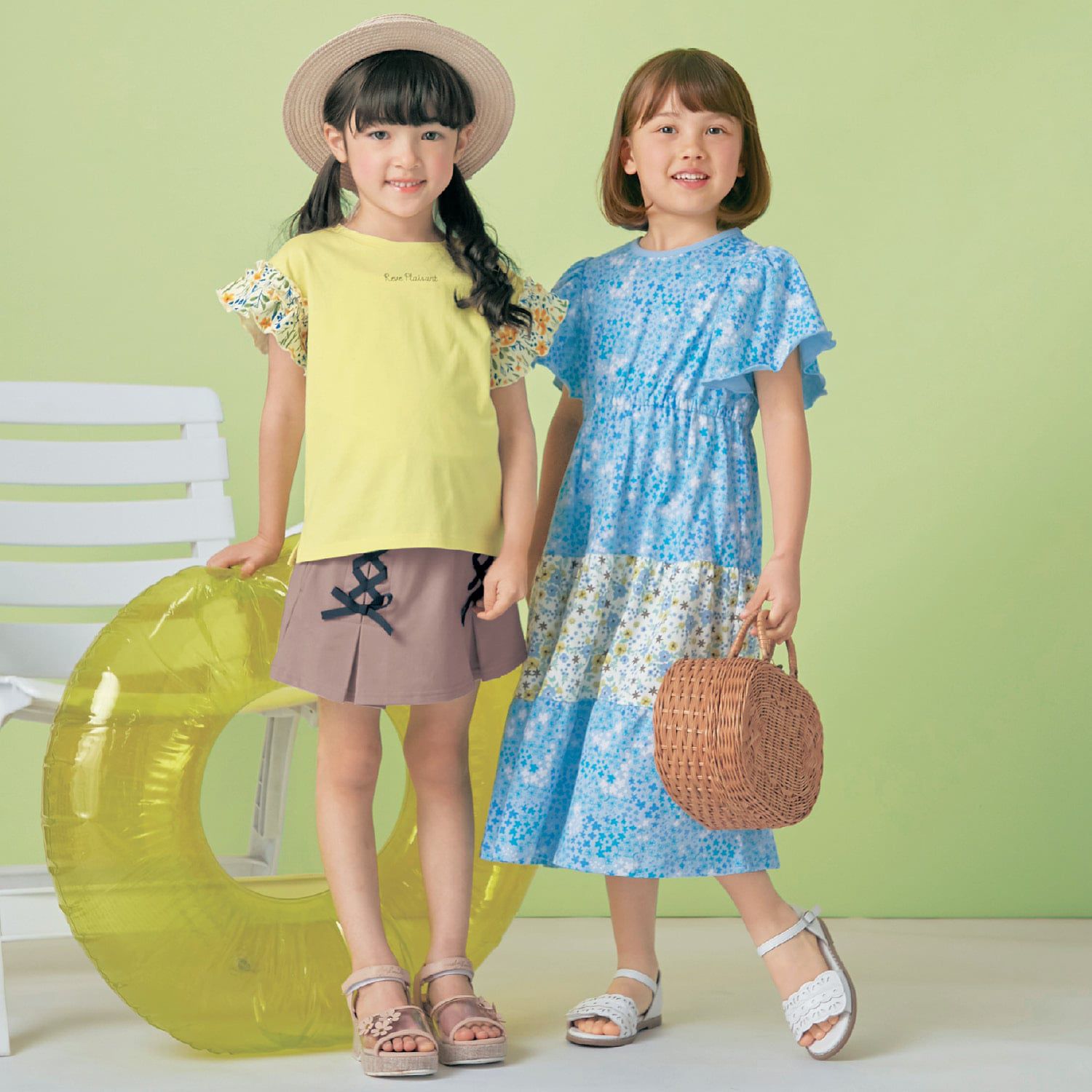 日本千趣會 - 碎花荷葉圓領短袖上衣-白x薰衣草