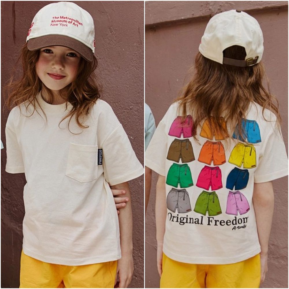 APPLE SMILE 後背繽紛褲圖案純棉短袖上衣-象牙白