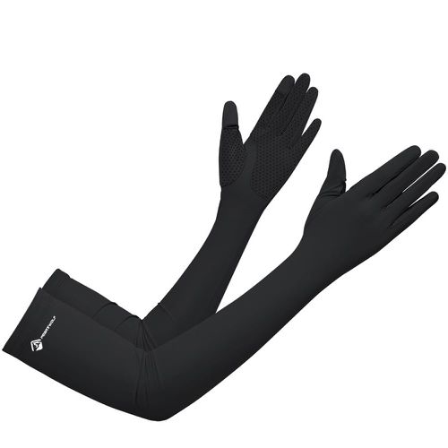 UPF50+成人冰絲涼感防曬袖套-指尖開口款-黑色 (F(約52x10CM))