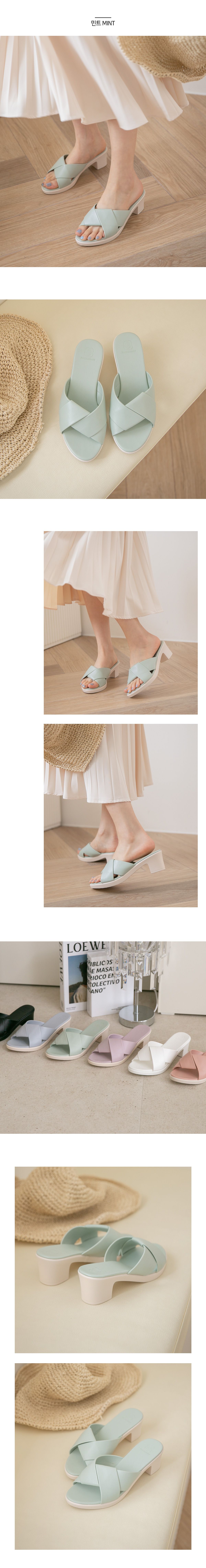 韓國 PINKELEPHANT - 設計感交叉高跟拖鞋(6cm)-薄荷綠