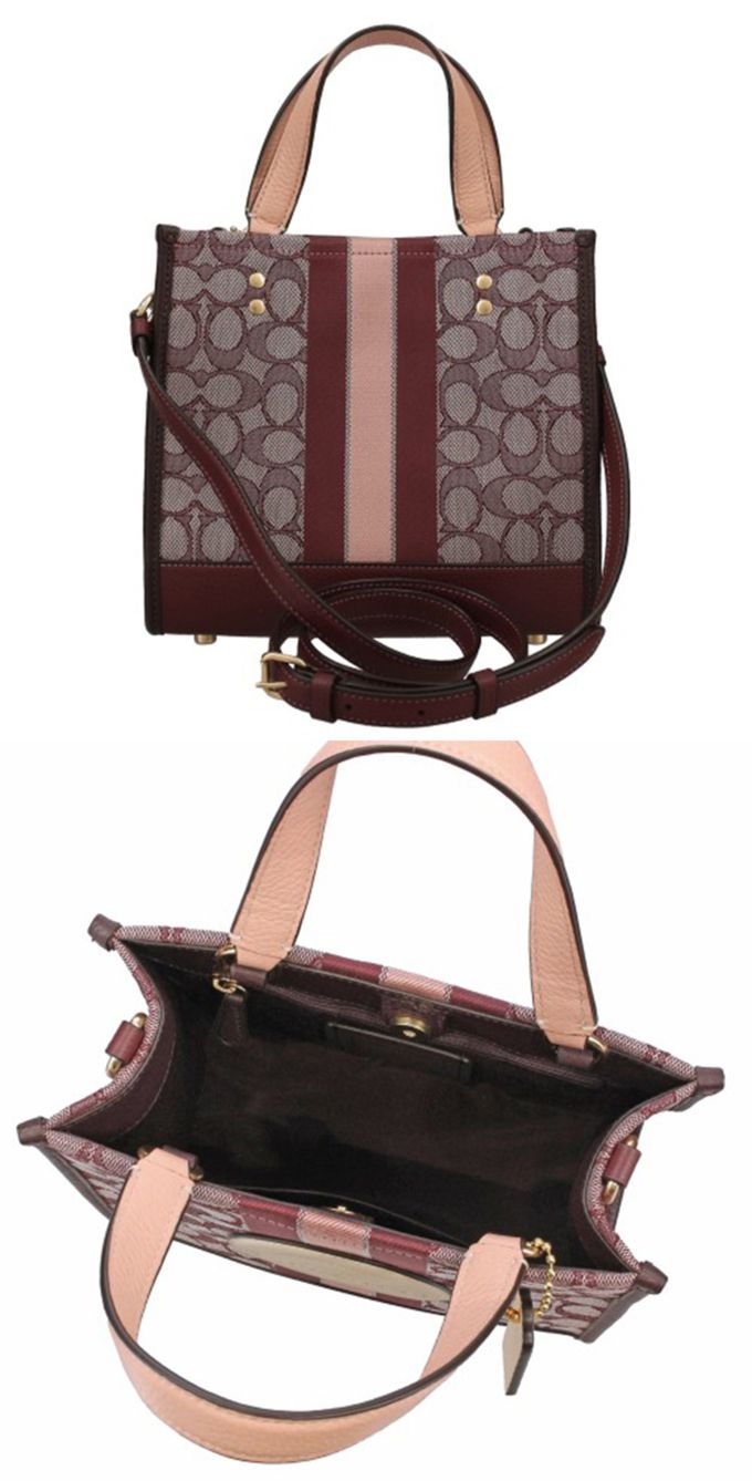 COACH - 緹花拼接皮革兩用包-酒紅