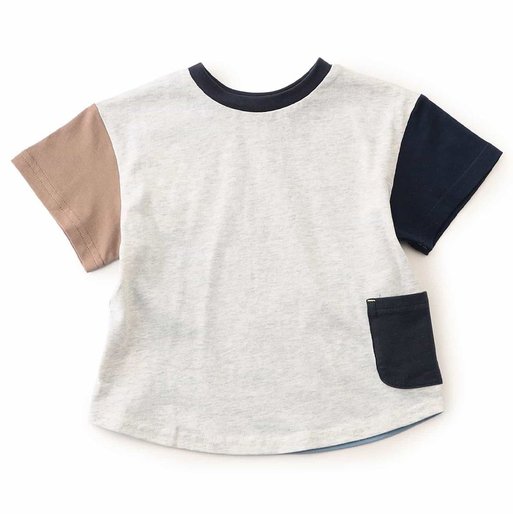 超人氣 正反OK！短袖上衣-撞色袖-灰x咖x黑