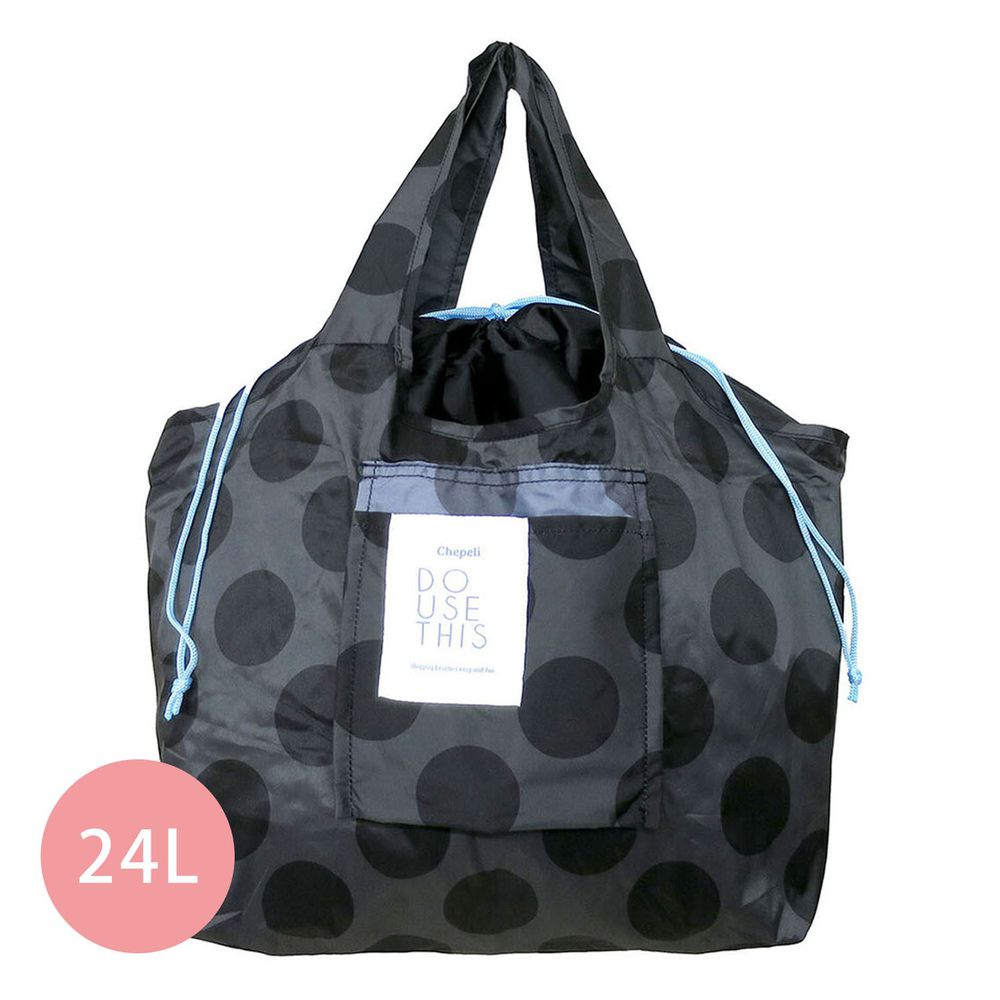 日本 Chepeli - 超大容量保冷購物袋(可折疊收納)-普普波點-黑-24L/耐重15kg