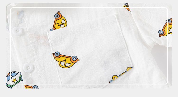 WELLKIDS - 純棉休閒翻領短袖襯衫-滿滿汽車-白色