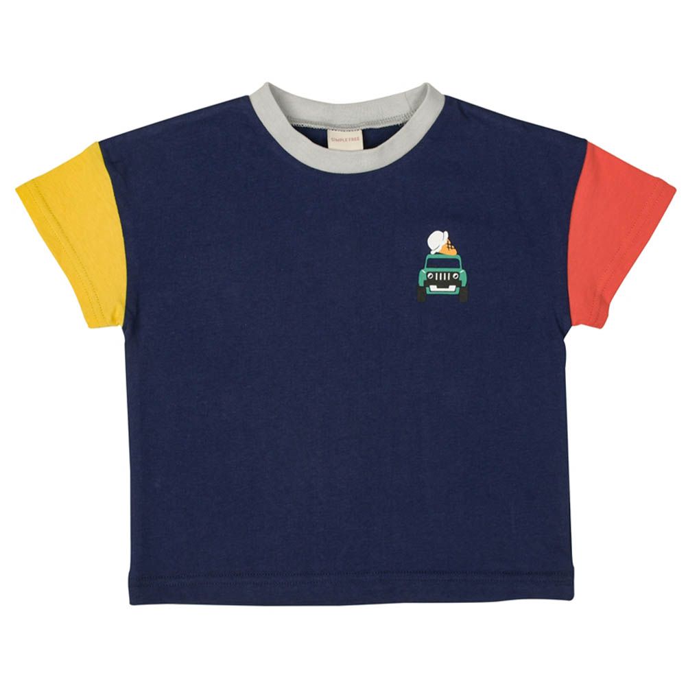 短袖T恤-撞色袖-深藍色