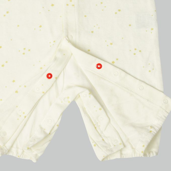 akachan honpo - 長袖蓬鬆有機棉連身衣-象牙白色 (50～70cm)