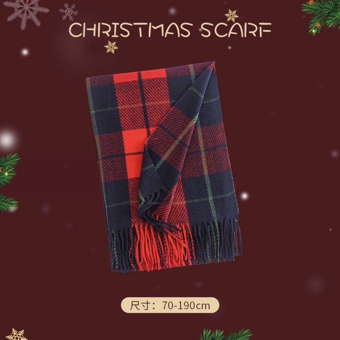 Love, Charlotte - 聖誕新年百搭紅色仿羊絨圍巾披肩-紅靛藍綠格 (均碼 (70x190cm))
