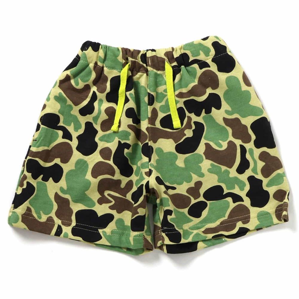 [必收]100%棉 舒適鬆緊印花短褲-迷彩-軍綠