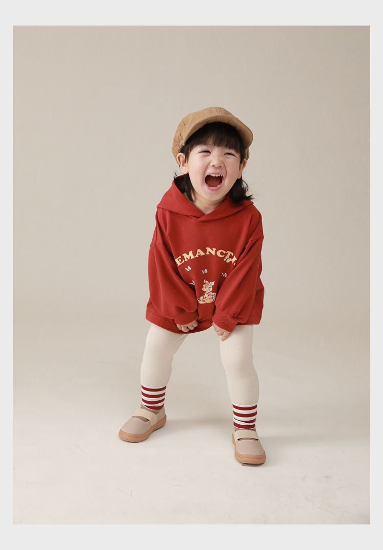 連帽寬鬆長袖帽T-可愛兔兔-紅色