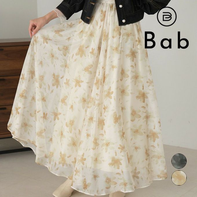 日本 Bab - 溫柔印象花卉雪紡長裙-淺灰