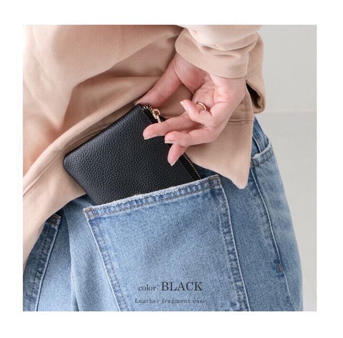 日本 LIZDAYS - 真皮迷你超輕巧拉鍊短夾-卡其 (11x9.5x1.5cm)