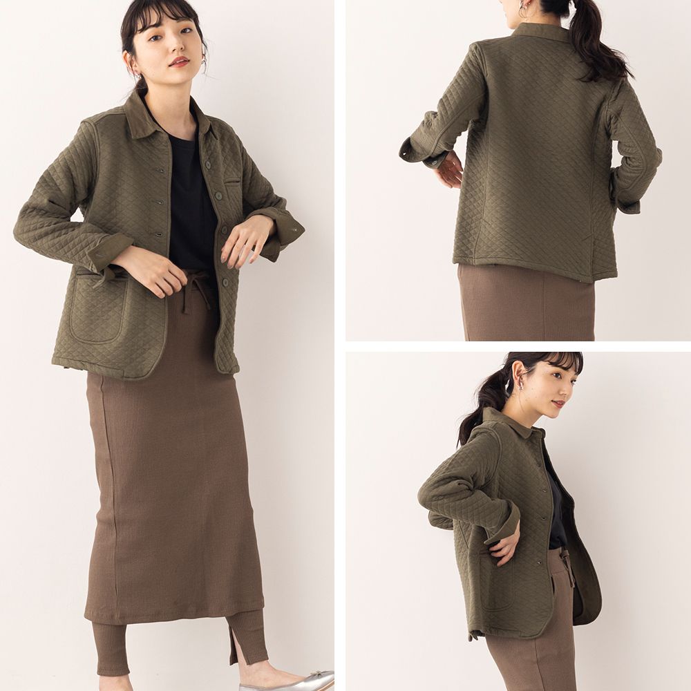 日本 OMNES - 時尚菱紋鋪棉西裝外套-卡其