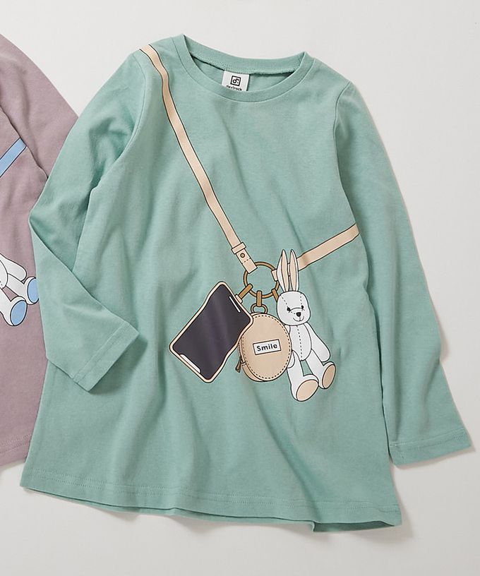 日本 devirock - 100%棉 甜美女孩長版長袖上衣-喵喵鬍鬚-淺灰紫