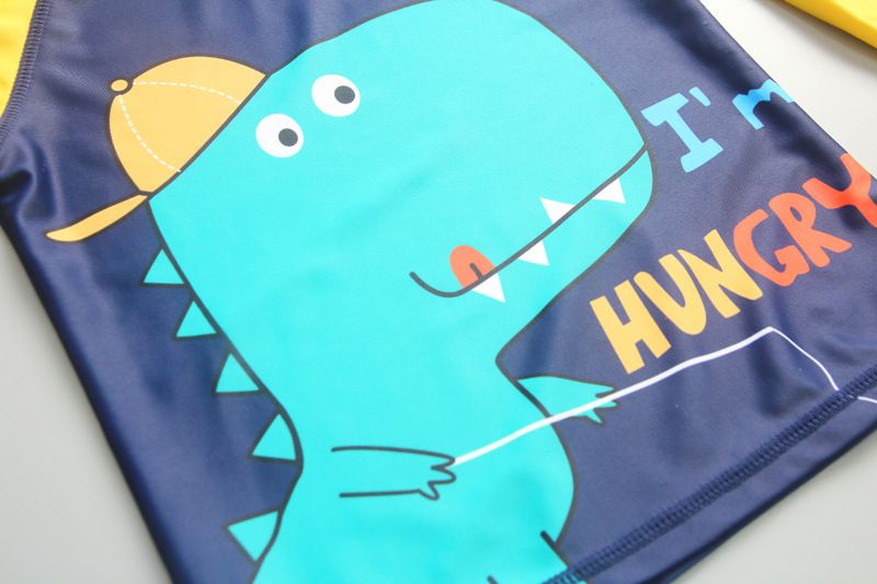 男寶防曬長袖泳裝套裝(附帽子)-肚子餓恐龍-深藍色