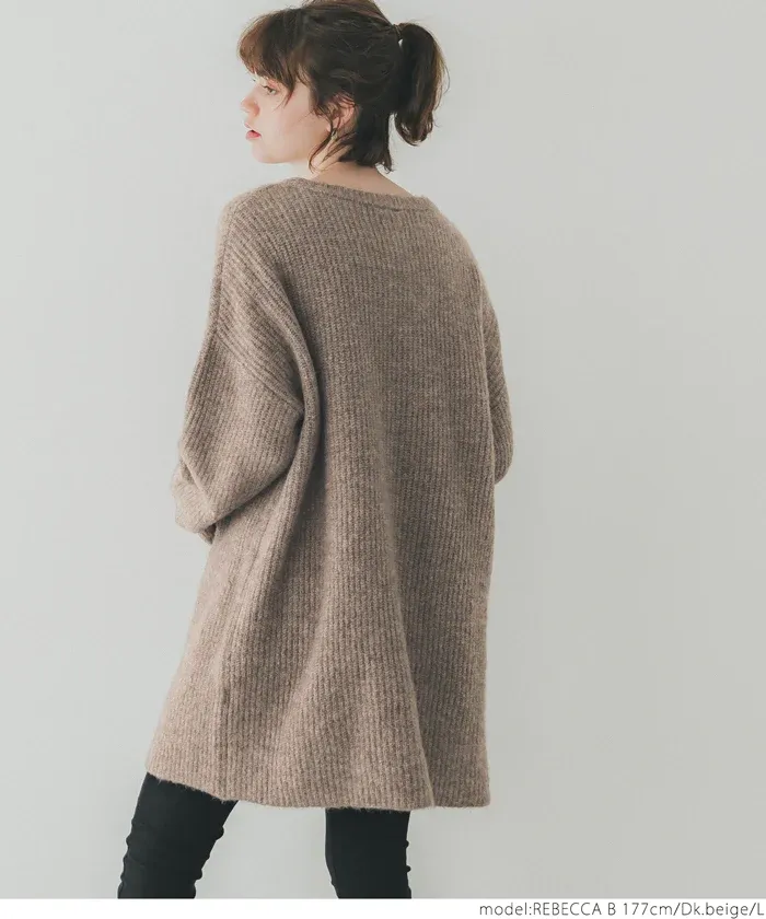 日本 COCA - ふあふあ 柔軟長版寬鬆毛衣-卡其
