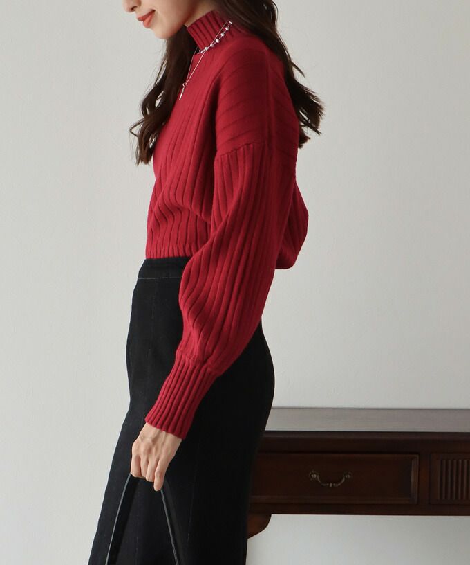 日本 BLUE EAST - 百搭坑條立領針織毛衣-水藍