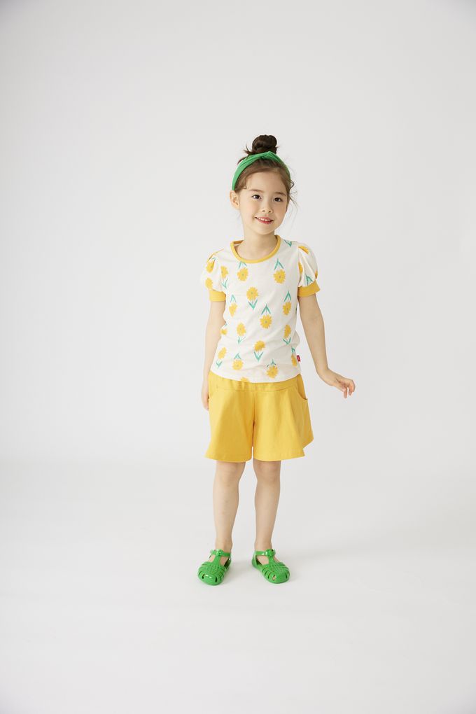 韓國 OZKIZ - 滿版小黃花印短袖套裝-白X黃