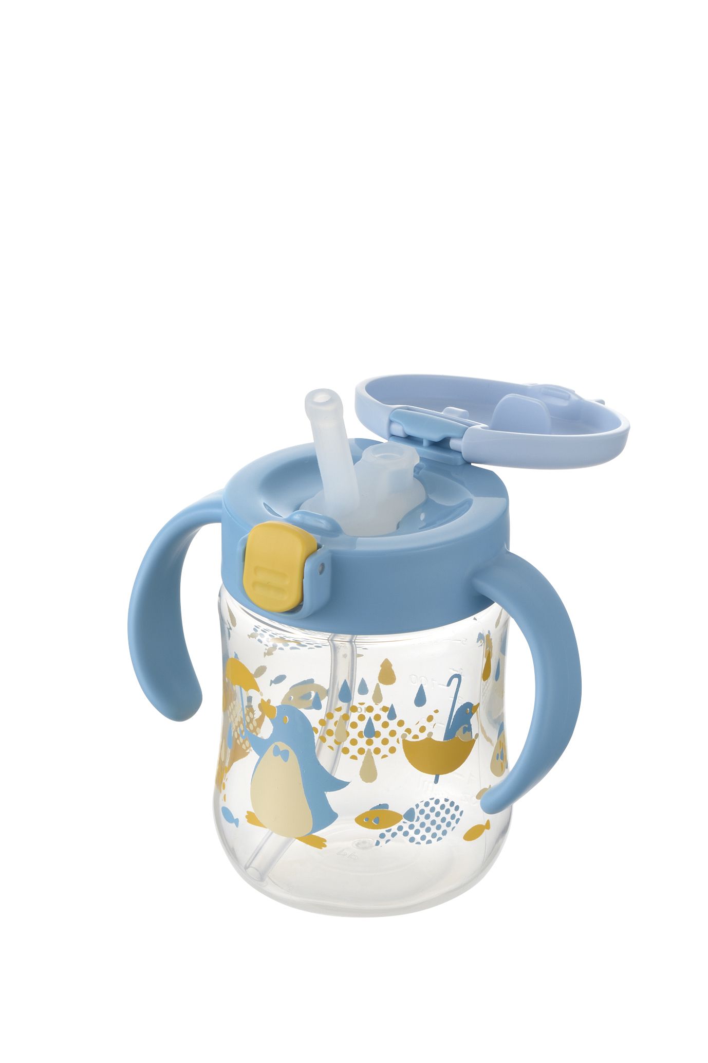 日本 Richell 利其爾 - 萌答答吸管水杯-200ML-藍/黃-7個月適用